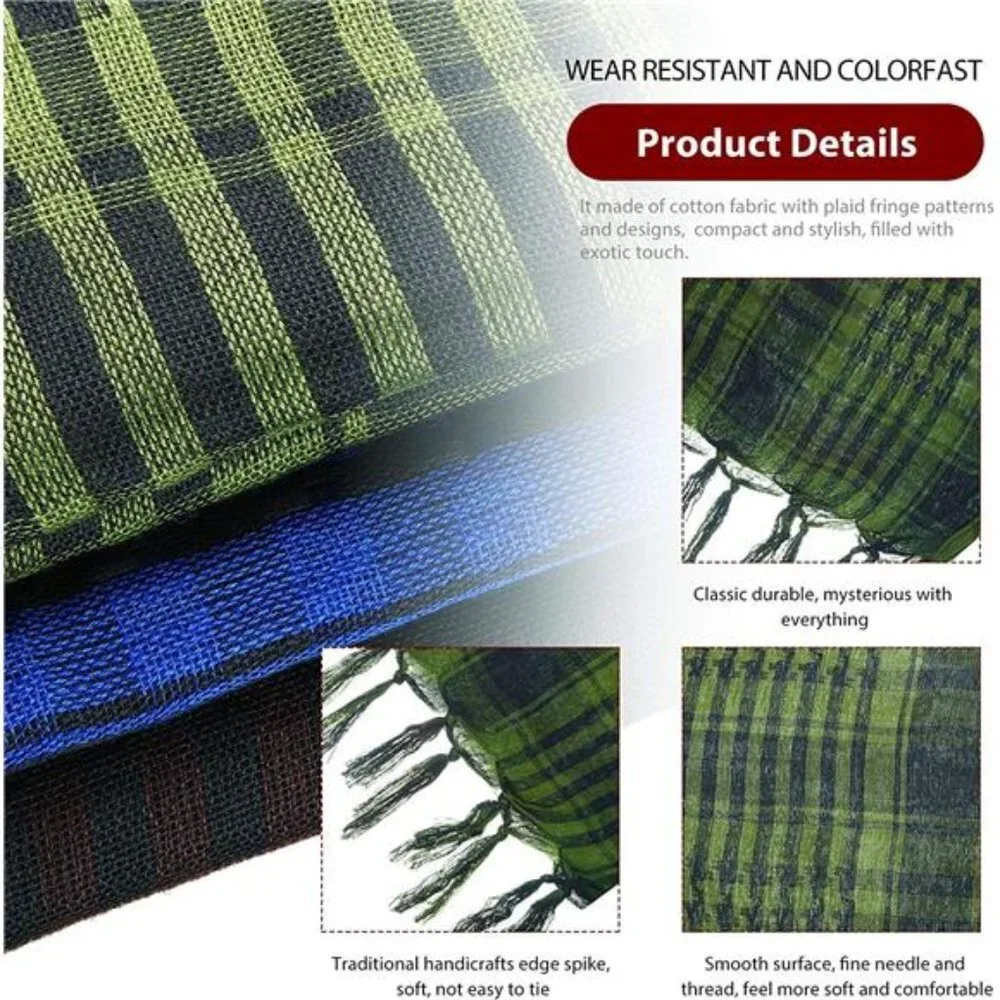 3 Pieces Unisex Scarf Turban Plaid Fringe Scarves